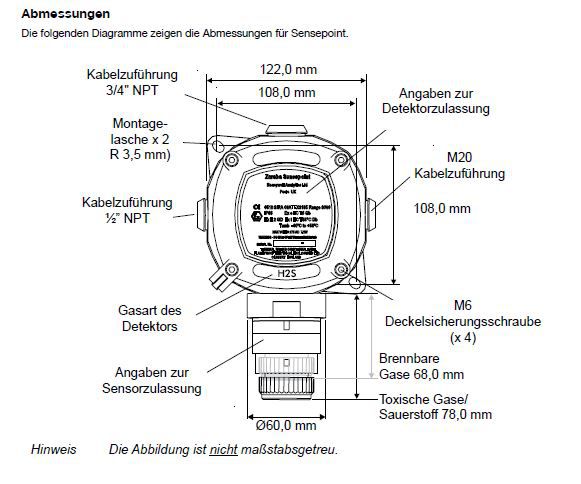 Honeywell Zareba Sensepoint - Gas-Detektor - KOMPLETTSET mit Anschlusskasten für Kohlenstoffmonoxid CO - 0-200 ppm